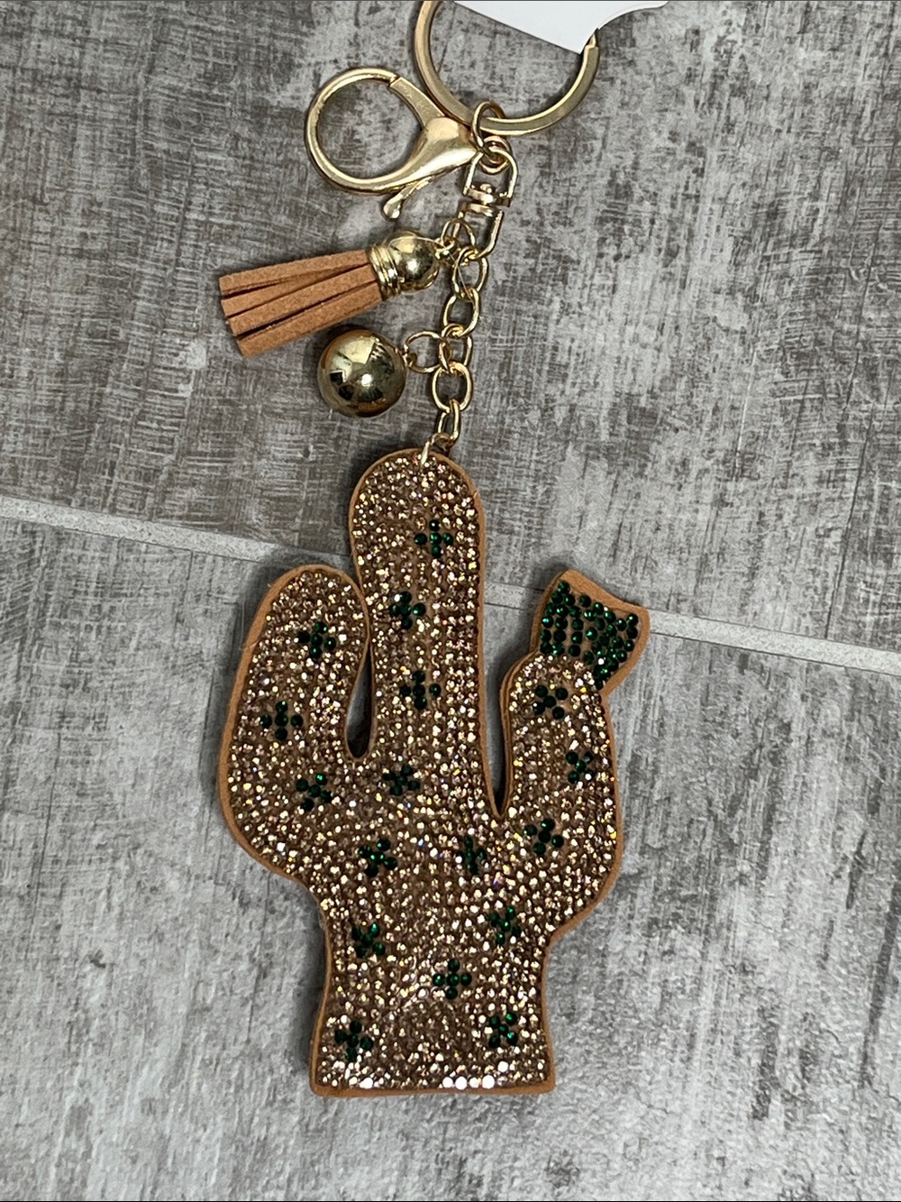 Gold-Tone Cactus Keychain Charm with Tassel